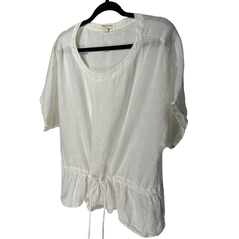 Cloth & Stone Anthropologie Linen Drawstring Peplum Blouse Ivory Women's Size XL